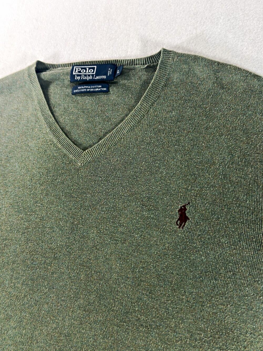 Polo Ralph Lauren Men’s L Green Pima V Neck Sweater